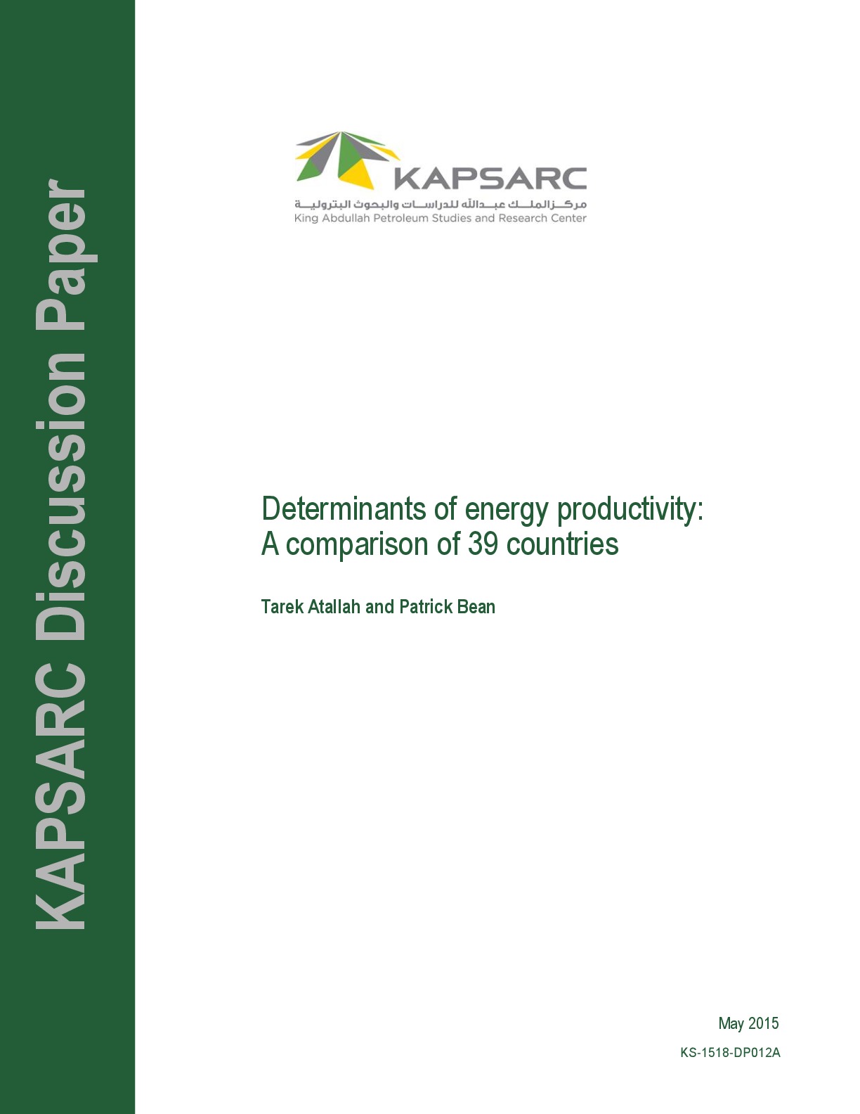 Determinants of energy productivity: A comparison of 39 countries