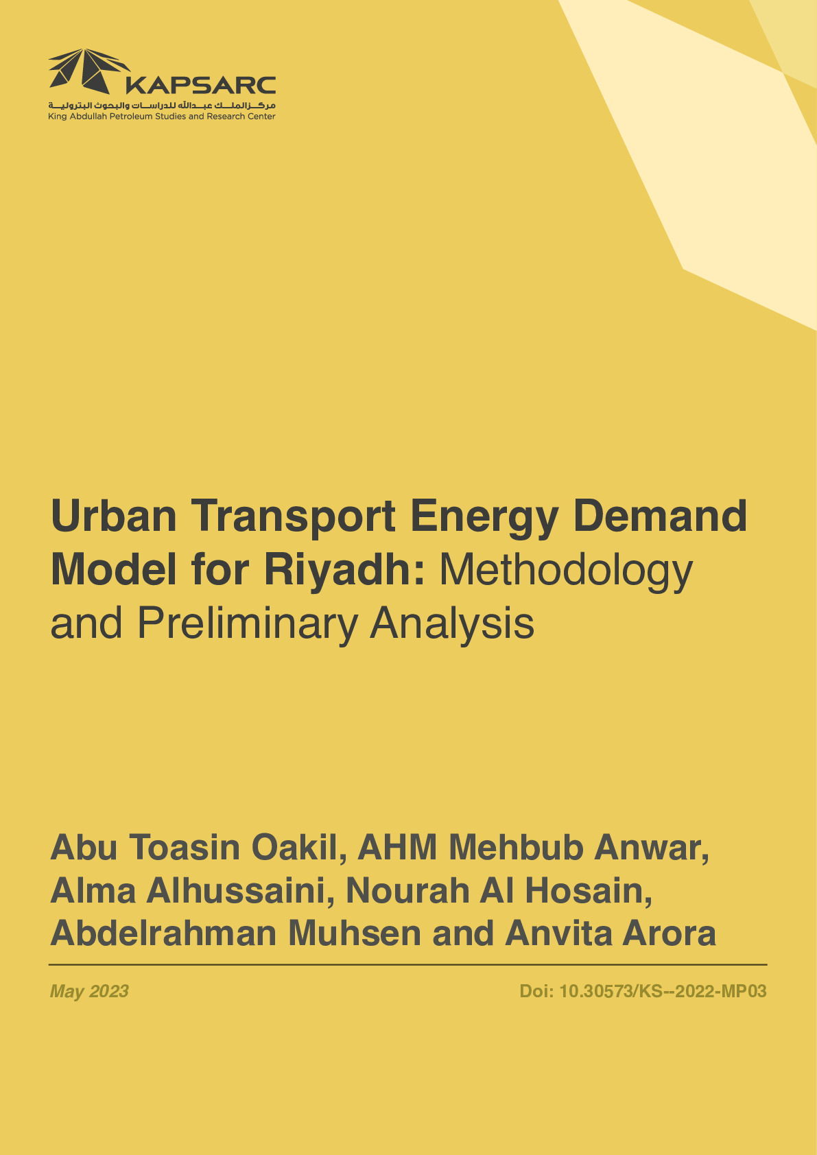 Urban Transport Energy Demand Model for Riyadh: Methodology and Preliminary Analysis