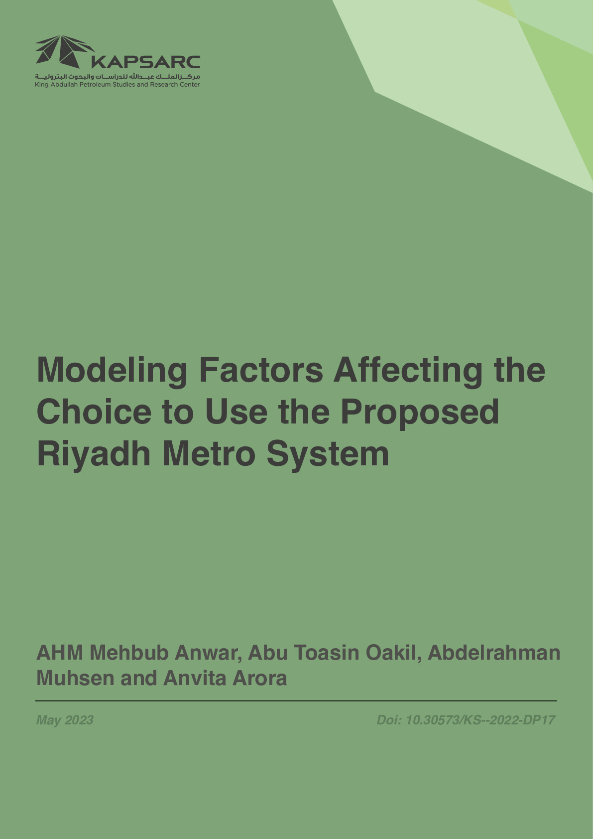 Modeling Factors Affecting the Choice to Use the Proposed Riyadh Metro System